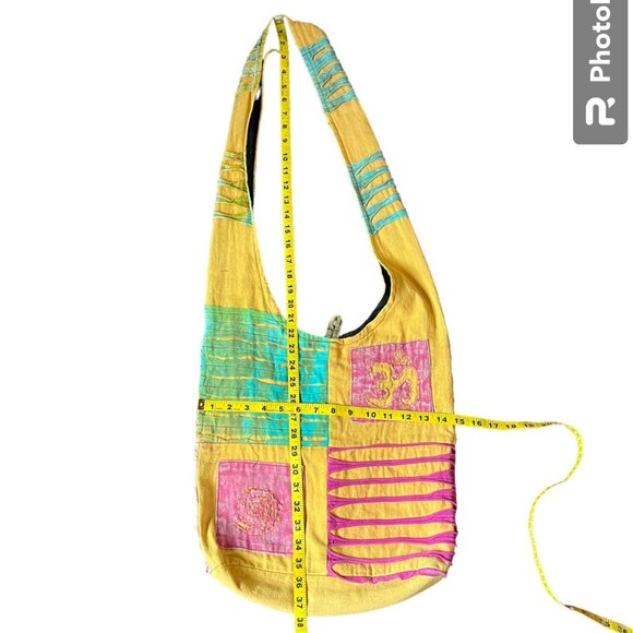 Boho Hippie Crossbody Sling 100% Cotton Lined Tote Bag, Made in Nepal - Picture 3 of 8